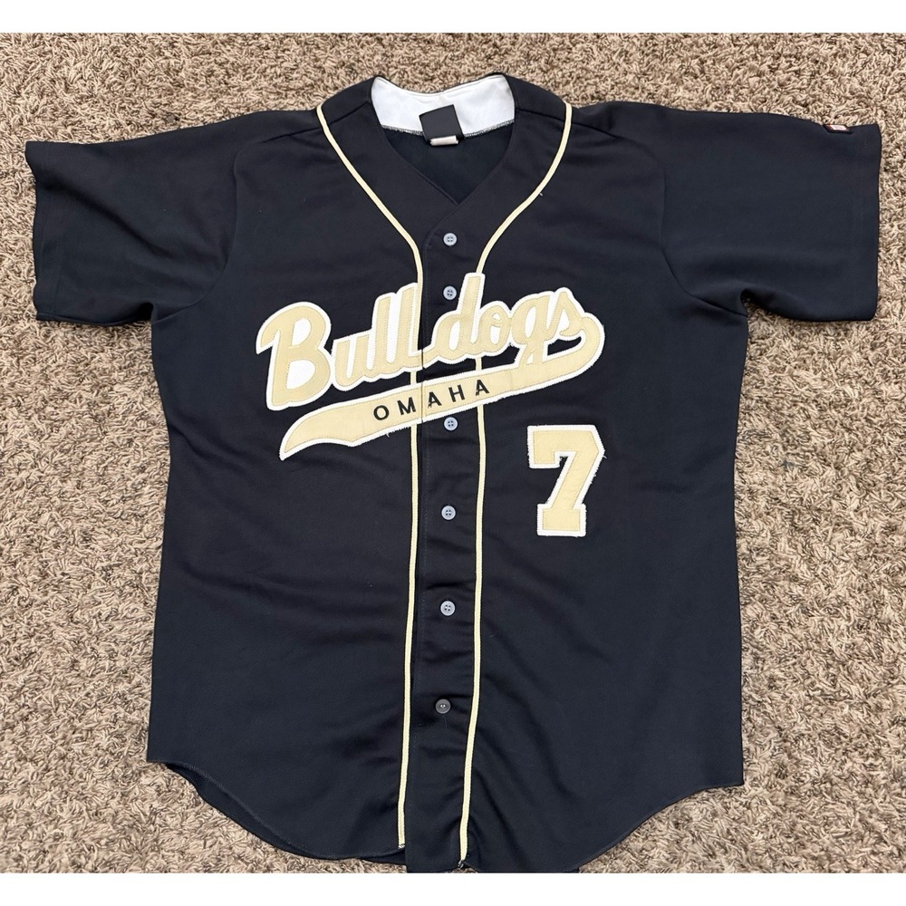 Bulldogs Omaha #7 Black Gold Baseball Jersey Button Down Mens Size Large